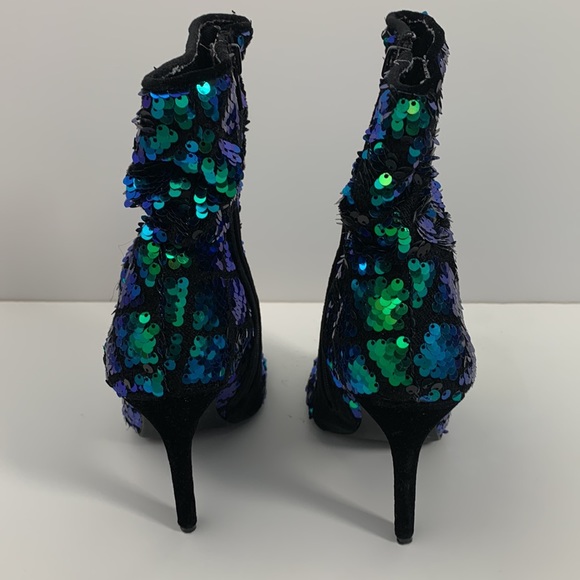 Quips blue green sequin ankle boots open toe size 5.5 - Picture 4 of 5